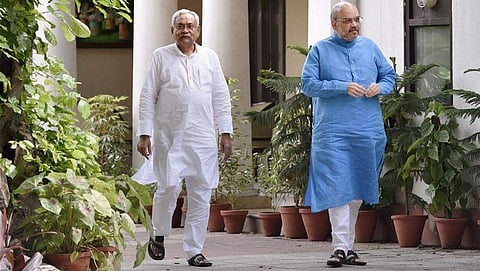 File photo, Bihar chief minister Nitish Kumar and BJP chief Amit Shah after a meeting at the latter's residence in New Delhi. (PTI)