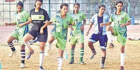 The Tamil Nadu Women’s football team at their practice sessions. (File | EPS)
