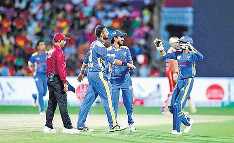 Madurai Panthers players celebrate a Chepauk Super Gillies wicket | tnpl