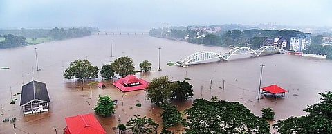 The Sree Mahadeva Temple at Aluva, Kochi, is almost submerged after the Periyar River overflowed | Albin Mathew