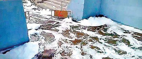 Frothy water entering the Lakshmisagar lake in Kolar | EXPRESS