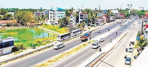 An aerial view of Kazhakoottam junction where the proposed flyover is coming up
