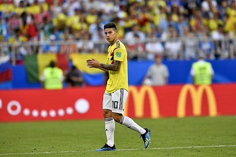 Colombia's James Rodriguez leaves the pitch during the group H match between Senegal and Colombia, at the 2018 soccer World Cup in the Samara Arena in Samara. | AP
