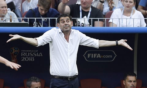 Spain head coach Fernando Hierro reacts during the round of 16 match between Spain and Russia. (Photo | AP)