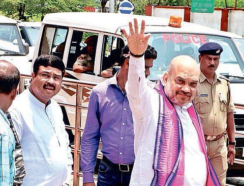 BJP national president Amit Shah arriving at Biju Patnaik International Airport in Bhubaneswar on Sunday | irfana