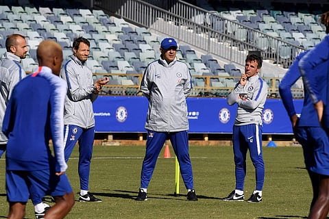 Chelsea team at a training session. (Photo | Twitter | Chelsea FC)