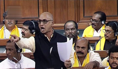 TDP MP Jayadev Galla speaks in the Lok Sabha on no-confidence motion during the Monsoon session of Parliament in New Delhi on Friday July 20 2018. (Photo | PTI)