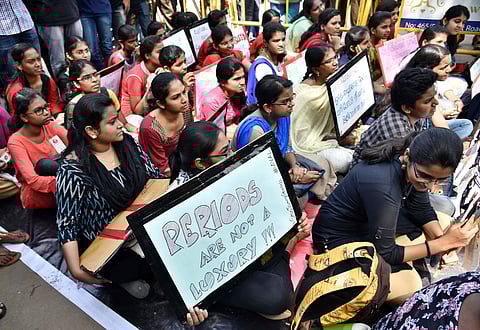 File Image of a protest in Chennai against GST on sanitary Napkins. | (P Jawahar | EPS)