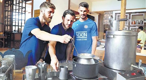 MCFC’s Luke Brattan (from left), Scott Jamieson & Dario Vidosi | melton antony