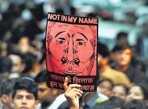 A protest ‘Not in My Name’ at Jantar Mantar in Delhi. (File photo)