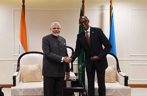 Narendra Modi and Paul Kagame. (Photo | Twitter)