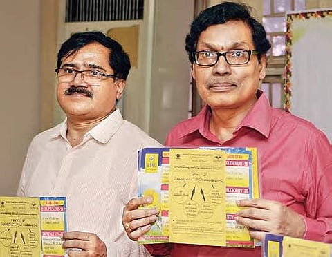 Chief General Manager of BSNL AP Circle, A Purnachandra Rao launching BSNL wings during a media conference in Vijayawada on Monday | Express