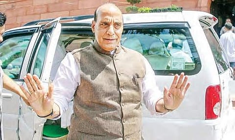 Union Home Minister Rajnath Singh arrives at Parliament for its Monsoon Session on Tuesday | Shekhar yadav