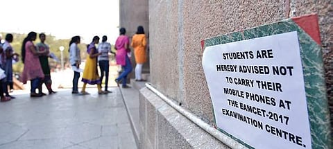 Students entering the examination centre at Osmania University for writing for the Eamcet (File | PTI)