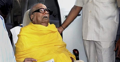 DMK president M Karunanidhi at his Gopalapuram residence. (File | PTI)
