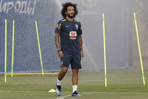 Brazil's Marcelo attends a training session, in Sochi, Russia. | AP