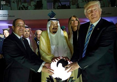 Egyptian President Abdel Fattah al-Sissi, Saudi King Salman, U.S. First Lady Melania Trump and President Donald Trump, visit a new Global Center for Combating Extremist Ideology. (Photo| AP)