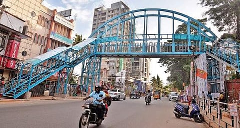 The construction of the foot overbridge in front of the Government Higher Secondary School for Girls, Cotton Hill, nearing completion Vincent Pulickal