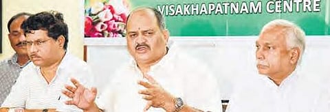 National vice-president of the Builders Association of India (BAI) Ch Ramakotaiah addressing the media in Visakhapatnam on Sunday | Express