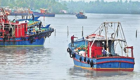 Mechanised fishing boat anchored at Kalamukku readying to venture to sea at Vypeen harbour A Sanesh