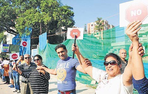 Residents formed a human chain as part of the Steel Flyover Beda campaign