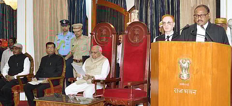 Ajay Kumar Tripathi, senior-most judge of Patna High Court, was sworn-in as the chief justice of Chhattisgarh high court. (Photo | EPS)
