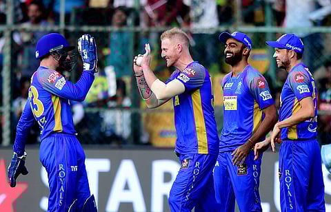 Rajasthan Royals Ben Stokes with team mates. | PTI File Photo