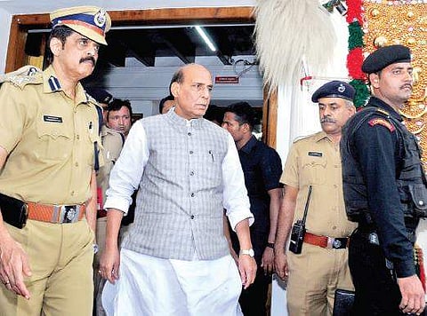 Home Minister Rajnath Singh leaves after the Parliamentary Consultative Committee meeting in Kochi on Friday | A Sanesh