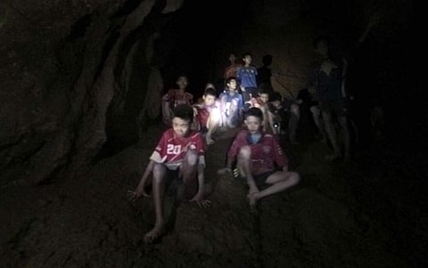 An earlier image of children trapped in the Thai Cave.