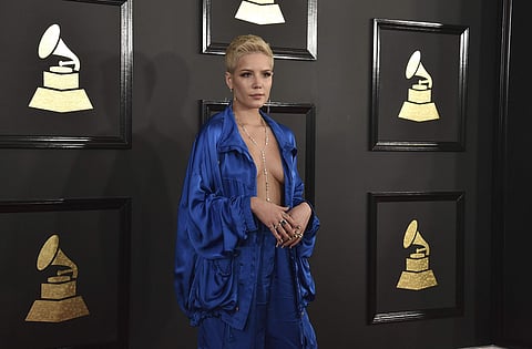 Halsey's shirtless look in blue albeit bold, resembled a set of unflattering pajamas. (Photo | AP)