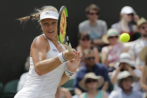 Kiki Bertens of the Netherlands returns to Karolina Pliskova of the Czech Republic during their women's singles match on the seventh day at the Wimbledon Tennis Championships in London. (AP)