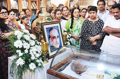 The mortal remains of Congress leader M M Jacob kept on display at his residence in Ramapuram on Sunday | Express