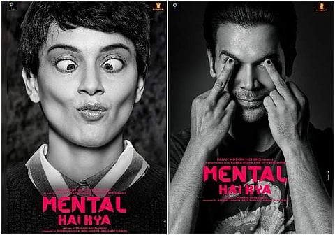 Kangana Ranaut and Rajkummar Rao in Mental Hai Kya posters.