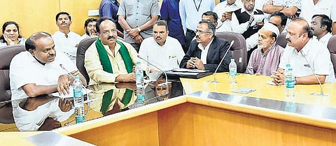 Chief Minister H D Kumaraswamy meeting a delegation from North Karnataka who have given a bandh call on August 2, at Vidhana Soudha in Bengaluru on Tuesday | Express