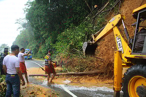 There were five major and minor landslides on the Kuttumpuzha-Pooyamkutty road on Wednesday and Thursday (EPS | TP Sooraj)