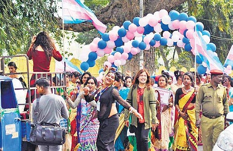 Transgenders on a street in Guwahati demanding their rights | PTI