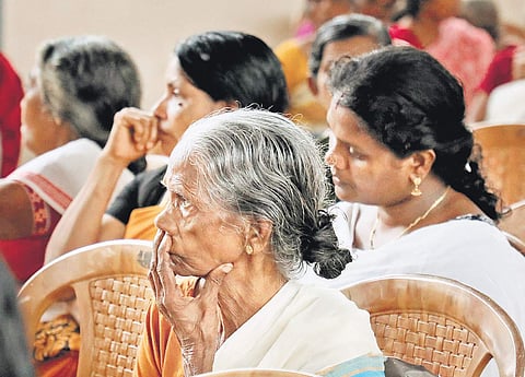 Women at the St Sebastian HS relief camp at Kanjoor on Friday | Melton Antony