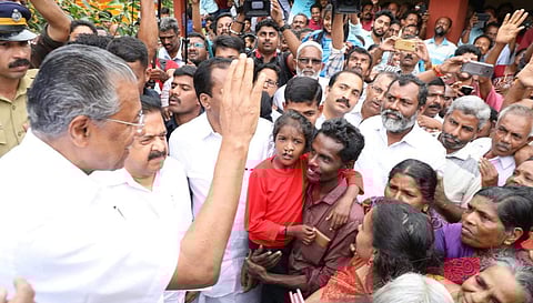 Pinarayi vijayan at a relief camp in Kochi. (Photo | EPS)