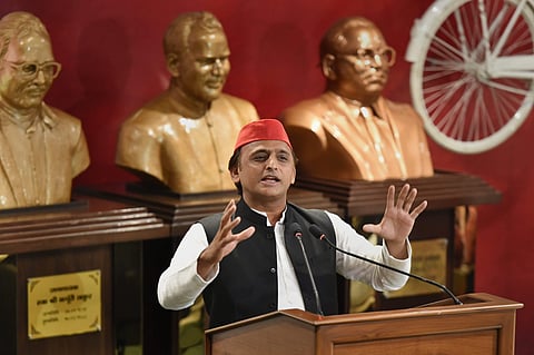 Samajwadi Party president Akhilesh Yadav addresses a press conference at the party office in Lucknow on Monday August 13 2018. | PTI