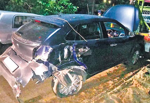 The mangled car driven by Dhruv after the accident | Express