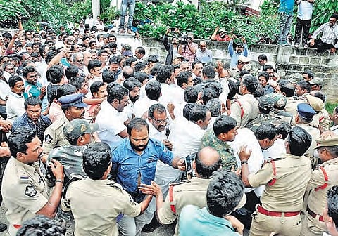 YSRC activists who thronged the house of Gurajala constituency incharge K Mahesh Reddy in Narasaraopet on Monday | Express