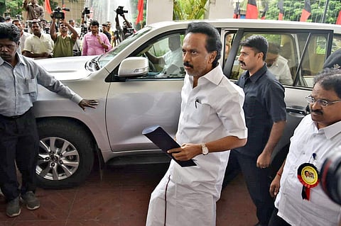 Working president MK Stalin arrives at the DMK emergency EC meeting on Tuesday in Chennai. | (P Jawahar | EPS)