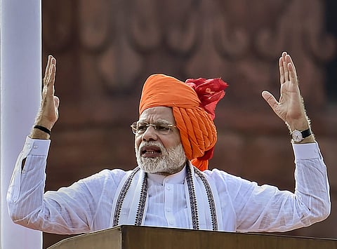 Prime Minister Narendra Modi addresses the nation from the ramparts of the historic Red Fort on the occasion of the 72nd Independence Day in New Delhi on Wednesday August 15 2018. | PTI