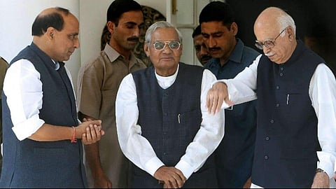 Atal Bihari Vajpayee with Rajnath Singh and LK Advani (Photo | AFP)