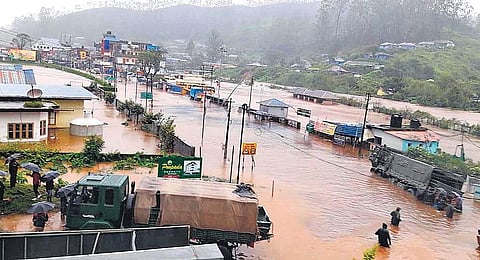 An image of Munnar town, submerged after the shutters of the Mattuppetty dam were opened. (Photo | EPS)