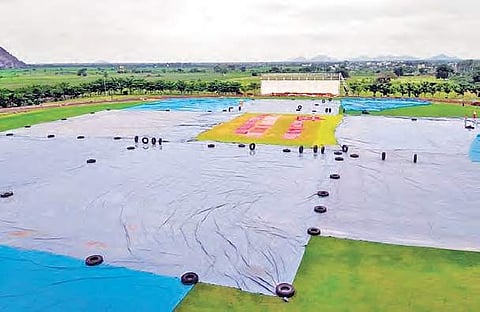 Rain played havoc with the practice session of players at Mulapadu stadium in Vijayawada. India A&B, Aus A and SA A will play in a quadrangular cricket series organised by BCCI| Express