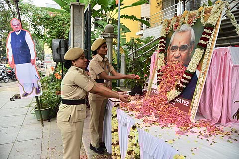 WPC pay Homage to Former Prime minister Vajpayee at BJP head office. (Express photo | Nagaraja Gadekal)