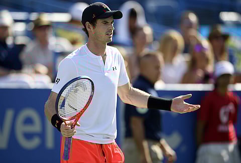 Andy Murray, of Britain, gestures during a match against Kyle Edmund, of Britain, during the Citi Open tennis tournament Wednesday, Aug. 1, 2018, in Washington. (Photo | AP)