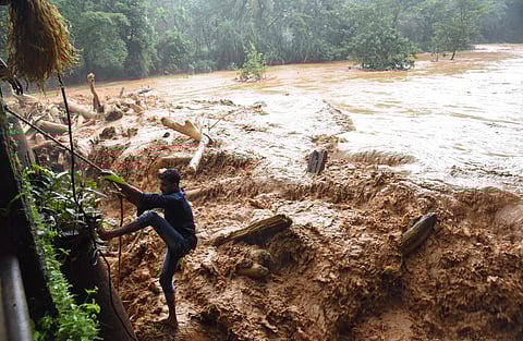 A view of the worst flood-hit area in Madikeri. (Photo | EPS)