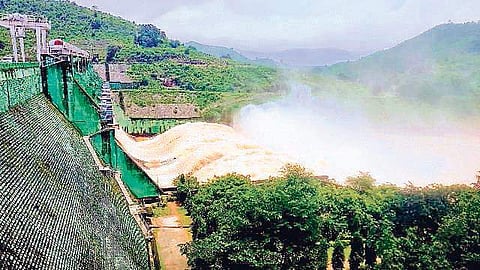 Water being discharged from a sluice gate of Indravati Dam